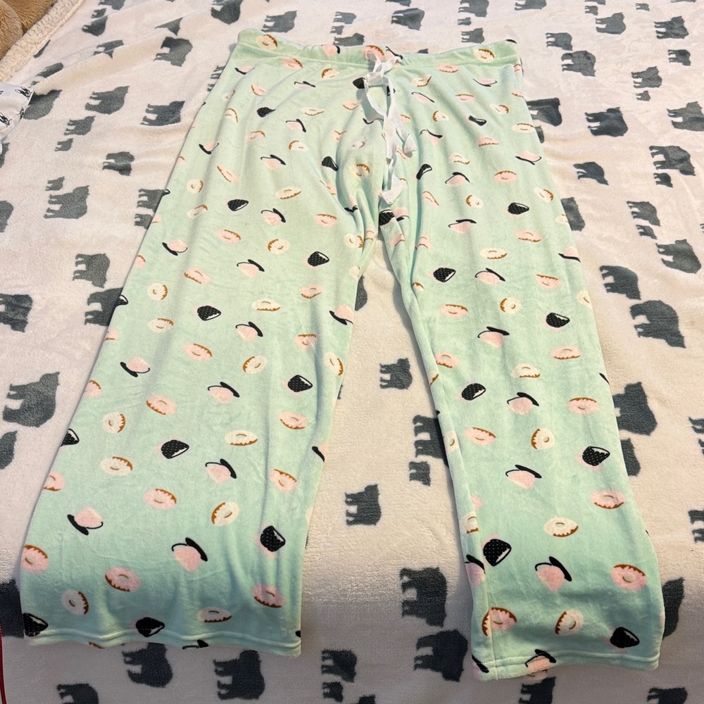 Mint Green Pajama pants with donuts and coffee design